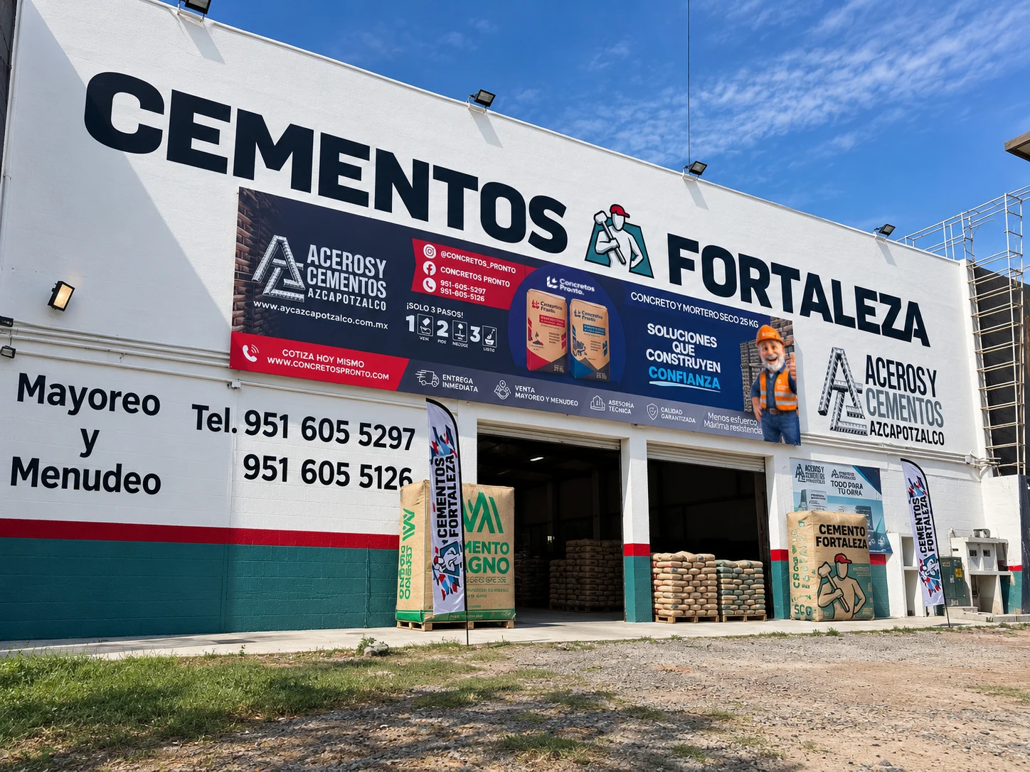 Fachada de Aceros y Cementos en Pachuca